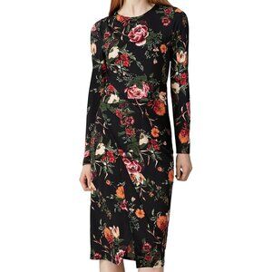 Rachel Roy Dress - Women's Medium Black - Floral Long Sleeved Midi Draping